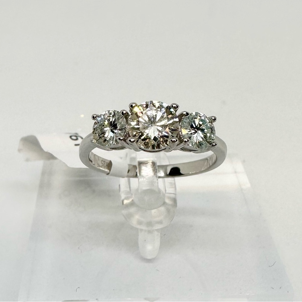 Three Stone Moissanite Ring Trilogy Past Present Future Anniversary Wedding Band - Picture 10 of 12